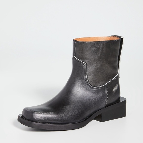 Ganni Black Leather Low MC Boots - Picture 2 of 9